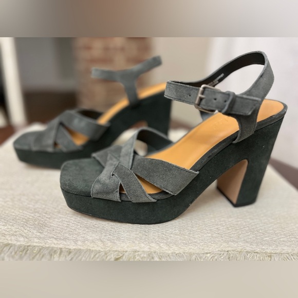 Splendid Piper Platform Sandal Size 9.5 Suede Dark Sage Green Boho Chic Summer - Picture 6 of 10